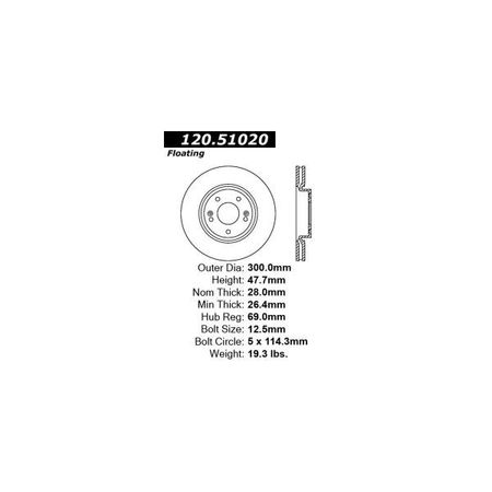 Centric Parts Premium Brake Rotor, 120.51020 120.51020